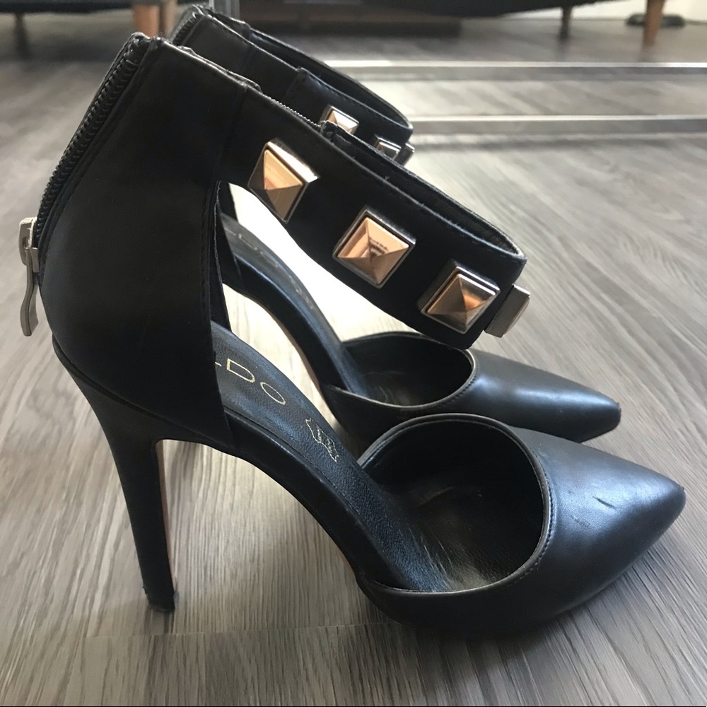ALDO Gold Studded Detailed Ankle Strap Black Pumps